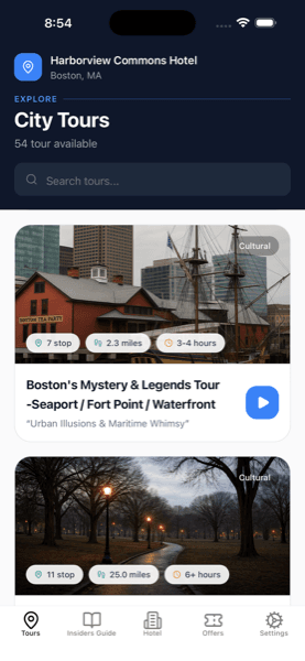 Destination Tours app on phone